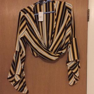 Yellow, Cream, and Black Striped open front top